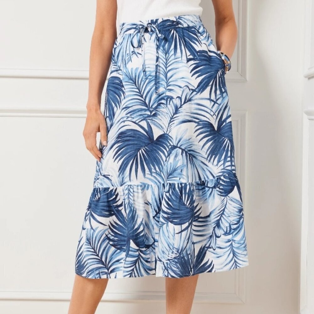 Talbots 100% Linen Watercolor Leaves Midi Skirt NWT Size Large